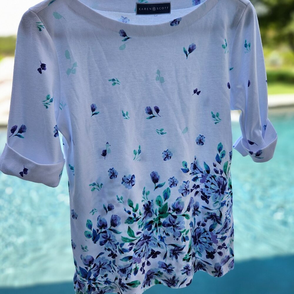 Karen Scott Tulerie Dream Floral Top Women's Small